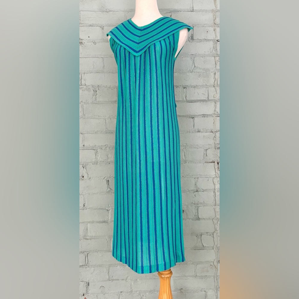 Vintage Striped Sleeveless Knit Midi Dress